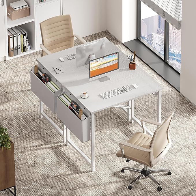 OLIXIS Computer Desk 31 Inch Home Office Desks for Small Spaces, Gaming Writing Study Work Table with Storage Bag and Headphone Hook for Bedroom, White