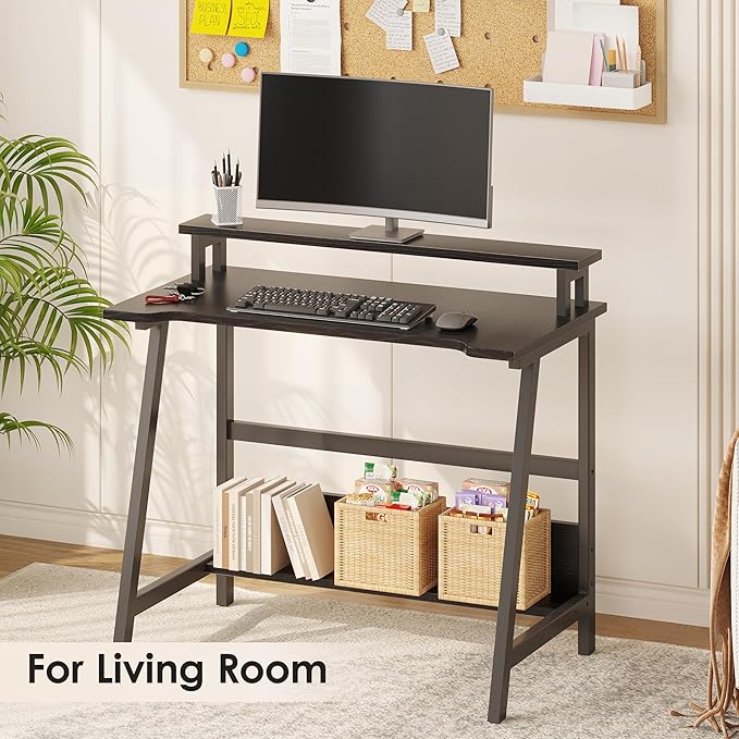 ALISENED 31.5 Inch Small Office Desk with Storage, Small Desk for Small Spaces, Compact Home Office Desk, Mini Study Desk for Bedroom, Black