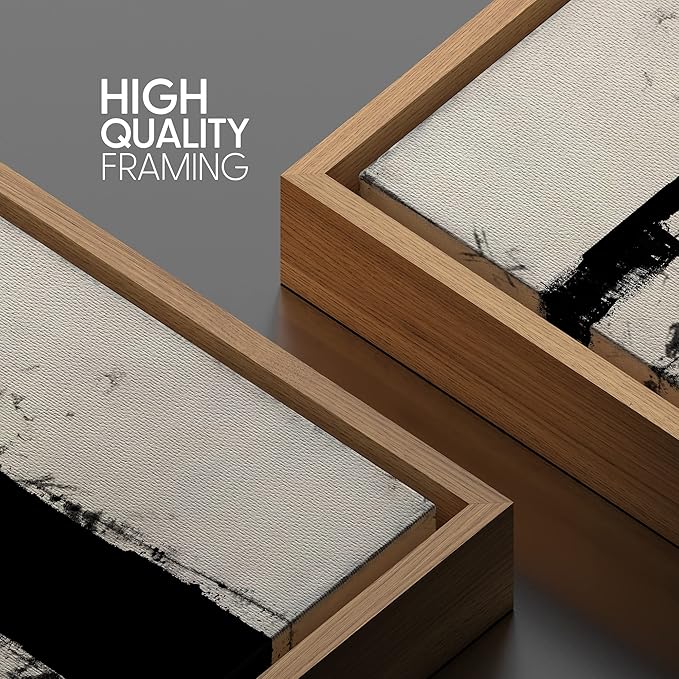 SIGNWIN Framed Canvas Print Wall Art Dark Grunge Industrial Paint Strokes Abstract Shapes Illustration Modern Art Decorative Nordic Minimal Calm/Zen for Living Room, Bedroom, Office - 24"x24" Natural