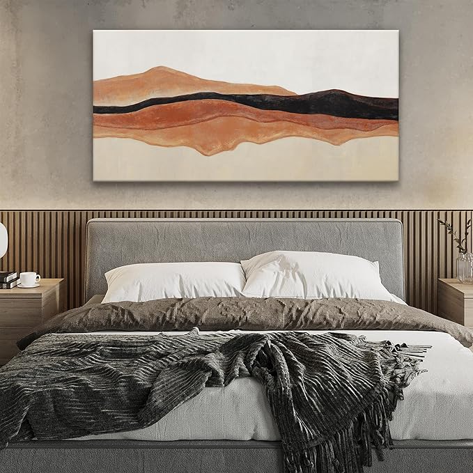 QSQ Abstract Wall Art Decor Red Brown White Wall Art Painting Canvas Art Wall Decor Prints Minimalist Abstract Art For Living Room Wall Bedroom Kitchen Office Artwork 24" × 48"