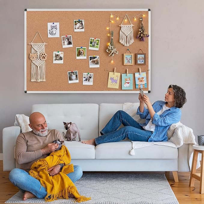 Board2by Large Cork Bulletin Board 60" X 48", Silver Aluminum Framed Corkboard for Wall, Wall Mounted Notice Pin Board with Push Pins for School, Home & Office - 5' x 4' Corkboard