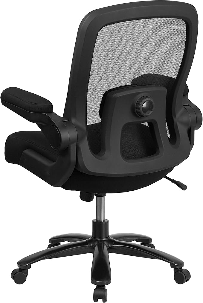 Flash Furniture Big & Tall Swivel Office and Gaming Chair with Lumbar and Back Support, Ergonomic Mesh Office Chair with Flip-Up Armrests and Adjustable Height, Black