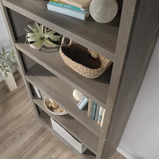 Sauder 5 Tier Book Shelf Wooden Bookcase Multipurpose Bookshelf for Home Office, Living Room, in Mystic Oak