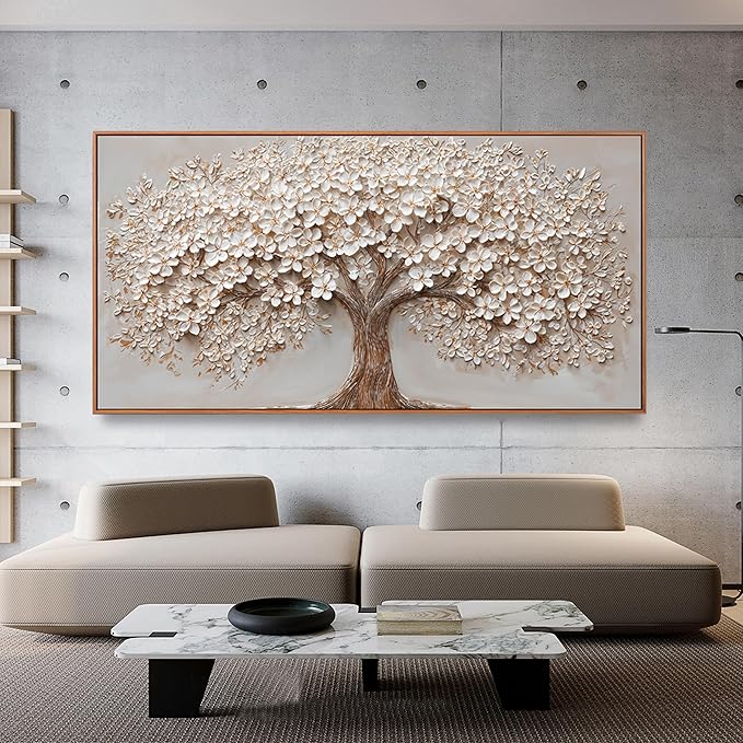 Canvas Wall Art Decor Oversized Wall Art Pictures for Living Room Tree of Life Wall Art Decor Canvas Art Wall Decor Modern Large White Wall Art Prints Framed Artwork for Walls Bedroom Office Decor 29" X 58"