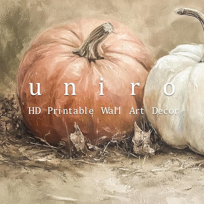 uniro Rustic Autumn Pumpkin Painting Wall Art, Pumpkin Still Life Painting, Rustic Fall Art,Vintage Autumn Wall Print,Halloween utumn Decor,Thanksgiving Art for Living Room, Bedroom - unframe 8" x 10"
