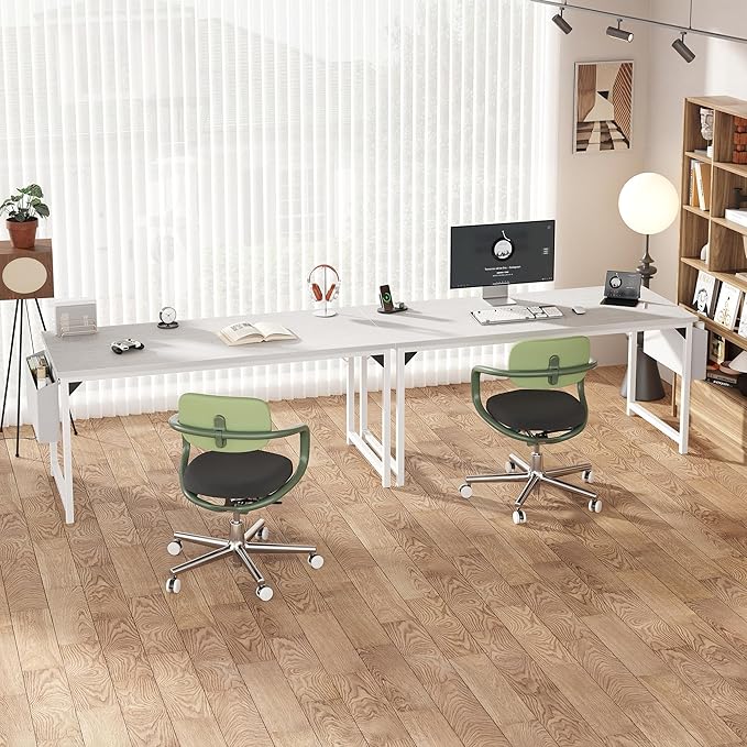 OLIXIS Computer Desk 63 Inch Home Office Desks for Small Spaces, Gaming Writing Study Work Table with Storage Bag and Headphone Hook for Bedroom, White