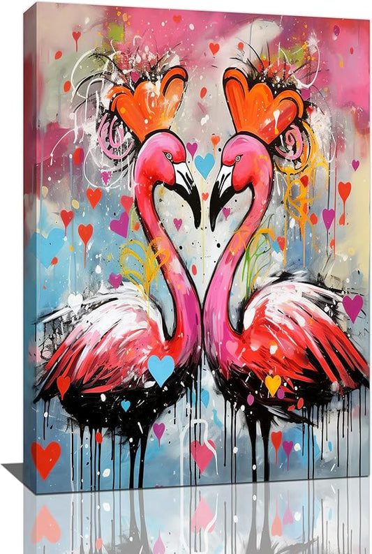 yerretin Flamingo Wall Art Banksy Graffiti Pictures Wall Decor Pink Canvas Painting Modern Home Decoration Artwork for Bathroom Bedroom Living Room Office Framed 16"x24"