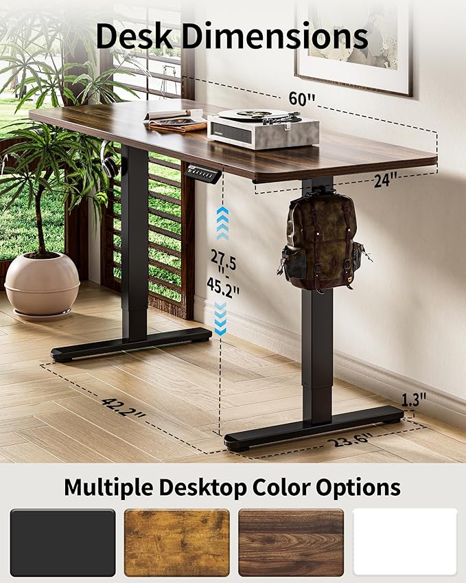 BIZUM Electric Standing Desk 60 x 24 Inch Computer Desk-Gaming Desk Dark Walnut Home Office Desks Height Adjustable Memory Stand Up Computer Workstation
