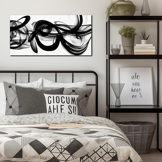 Black and White Abstract Wall Art for Bedroom Black Wall Decor for Living Room Canvas Print Wall Art for Office Ready to Hang 20 x 40 Inch