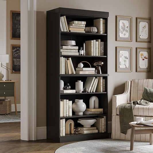 Palace Imports Solid Wood Bookcase - Stackable Modular 6-Tier Bookshelf - 71.5" Tall x 32" Wide - Black, Open Display Shelf for Living Room, Office, Renewable 100% Eco-Friendly Wood, Made in Brazil