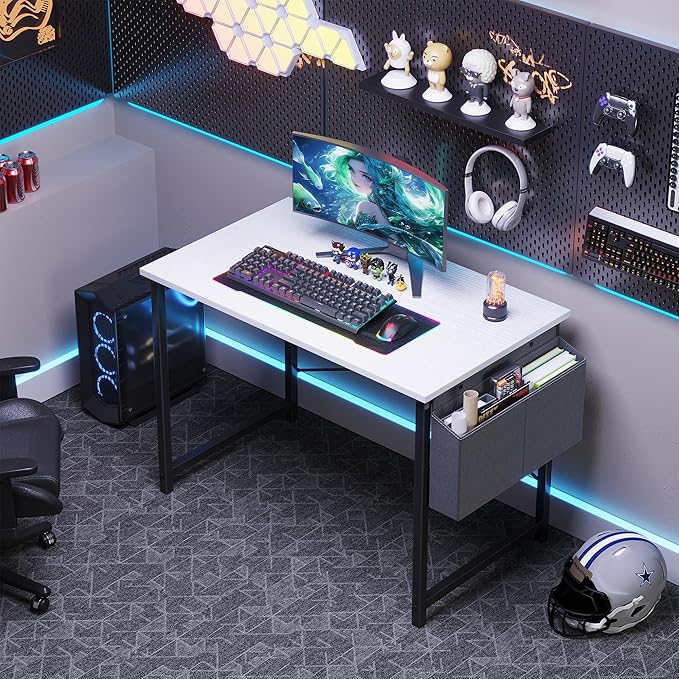 OLIXIS Computer Desk 31 Inch Home Office Desks for Small Spaces, Gaming Writing Study Work Table with Storage Bag for Bedroom, White
