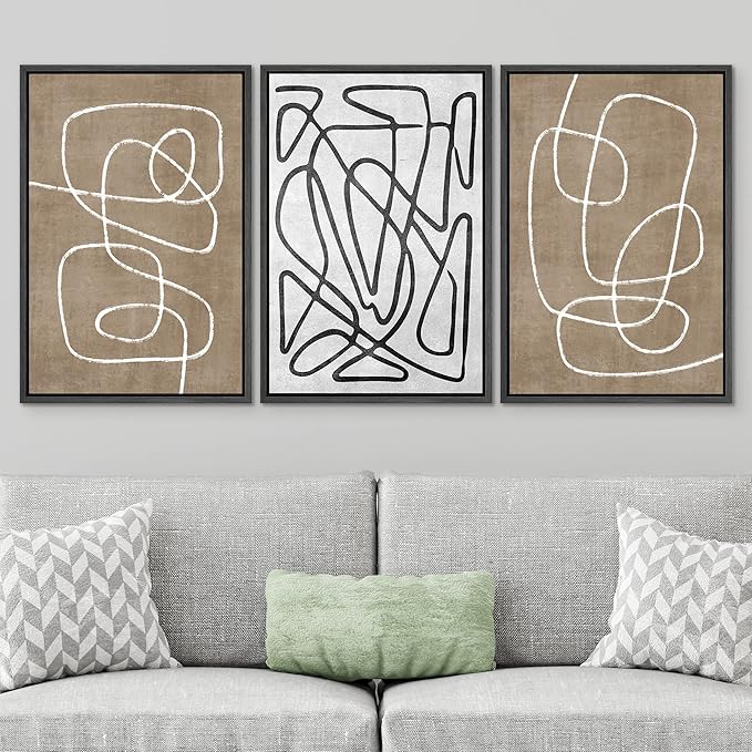 SIGNWIN Framed Canvas Print Wall Art Set Geometric Mid-Century Sketches Graffiti & Street Art Abstract Illustrations Modern Art Decorative Nordic for Living Room, Bedroom, Office - 24"x36"x3 Black