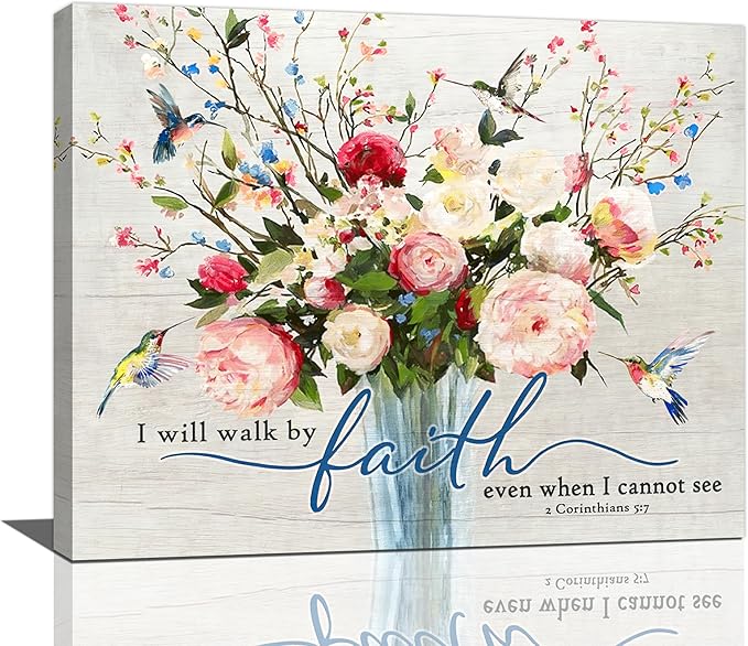 Christian Wall Art Bible Verses Pictures Wall Decor Rustic Floral Canvas Country Flower Print Painting Modern Home Artwork for Bathroom Bedroom Living Room Office Framed 20"x16"
