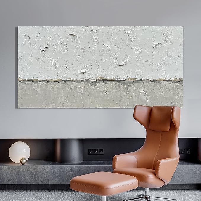 NANKAI Hand-Painted Grey and White Minimalist Oil Painting 30x60 inches Large Modern Art Piece Decorative Art for Living Room, Bedroom, Office, Wall Decorationative Art
