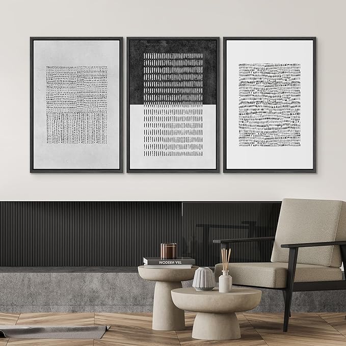 SIGNWIN Framed Canvas Print Wall Art Set Mid-Century Geometric Block Abstract Shapes Cozy Neutral Modern Art Decorative Boho Relax/Zen Nordic for Living Room, Bedroom, Office - 16"x24"x3 Black
