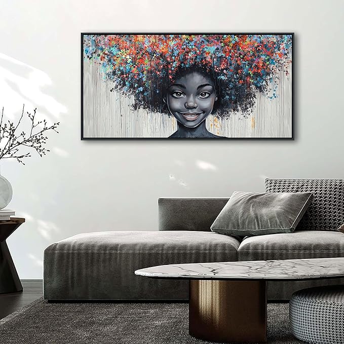 KLAKLA Black Woman Wall Art African American Women Wall Decor Trendy Abstract Black Girl Canvas Poster Prints Pictures for Bedroom Living Room Framed 20x40 Inches