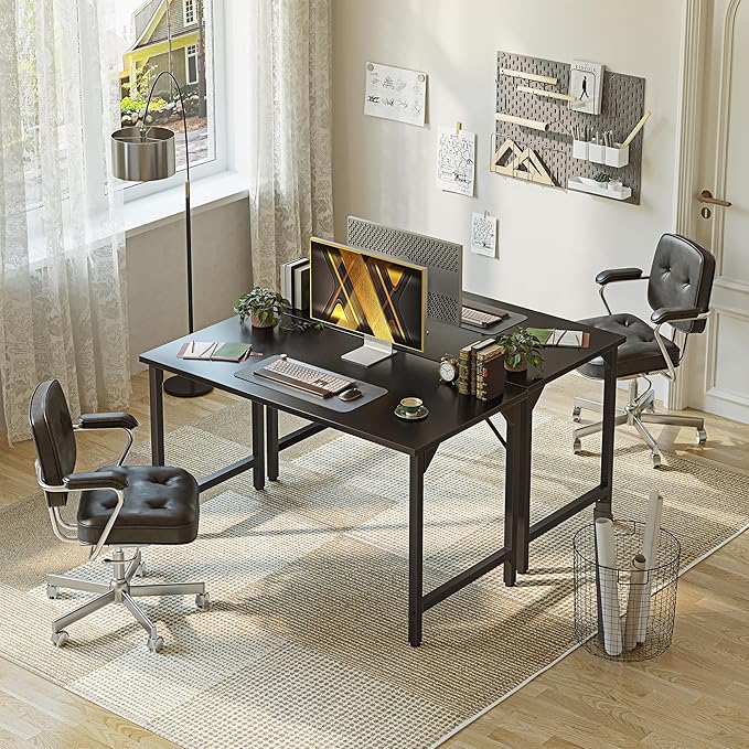 Grandder 47 inch Computer Desk, Home Office Desk Study Writing Kid Table, Simple PC Gaming Desk, Adjustable Feet, Black