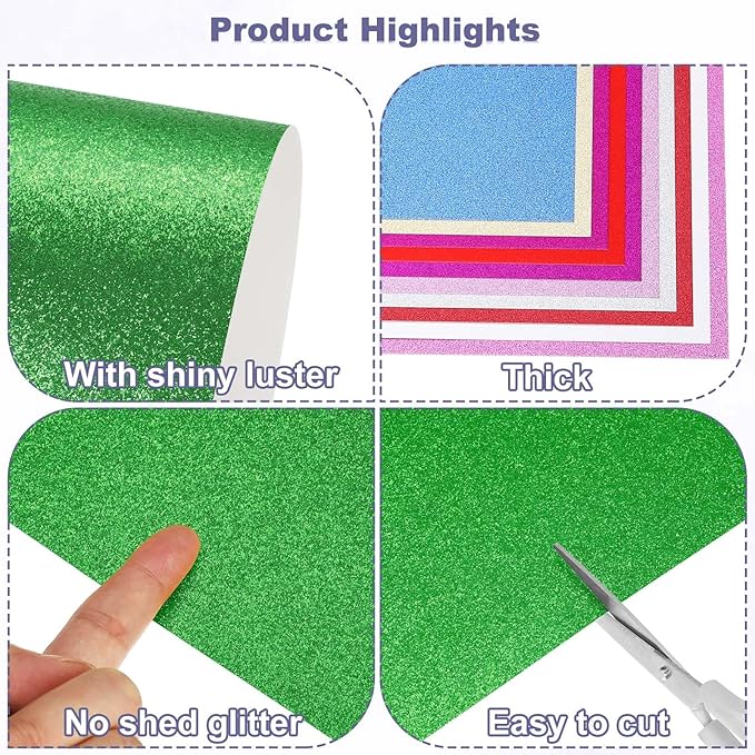 PATIKIL 40Sheets Grass Green Glitter Cardstock, 8.3x11.7 in A4 Glitter Paper Card Stock Shiny Scrapbook 250gsm Sparkly Paper Large Shimmer for Crafts Scrapbook DIY Art Wedding Party