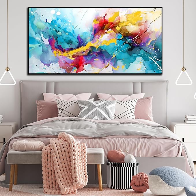 Colorful Wall Art for Living Room Large Size - Abstract Art Wall Decor - Framed Canvas Wall Art Ready to Hang Size 29" x 59"