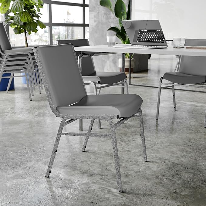 Flash Furniture 4 Pack Hercules Heavy-Duty Vinyl Lobby Chairs with Ganging Brackets and Cushioned Seats, Stacking Chairs for Waiting Rooms/Offices, Gray
