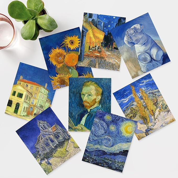 SIGNWIN Adhesive Canvas Poster Bathroom Decor, Wall Art Room Decor Multicolor for Living Room, Bedroom, Office Vincent Van Gogh Sunflower Starry Night Vintage Illustrations Bohemian - 12"x16"x 8