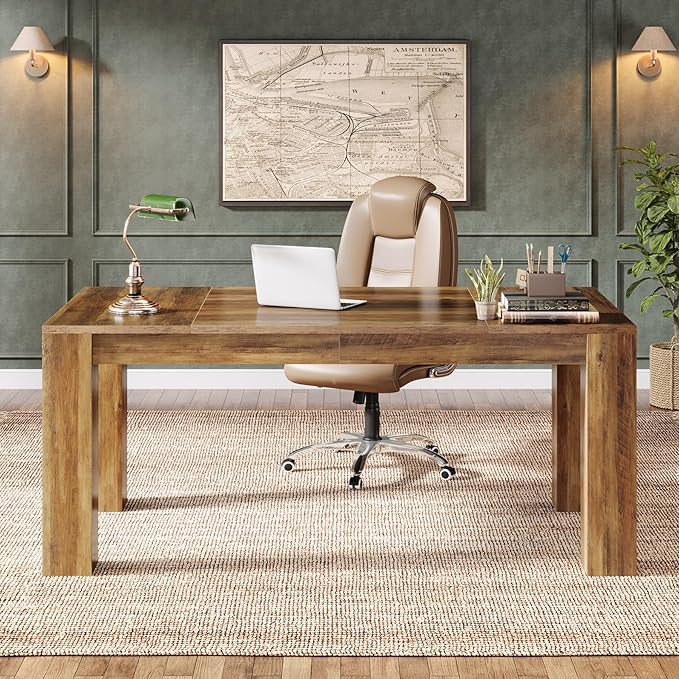 Tribesigns 63-Inch Executive Desk, Large Office Computer Desk, Simple Workstation Writing Table Study Table for Home Office, Rustic Brown
