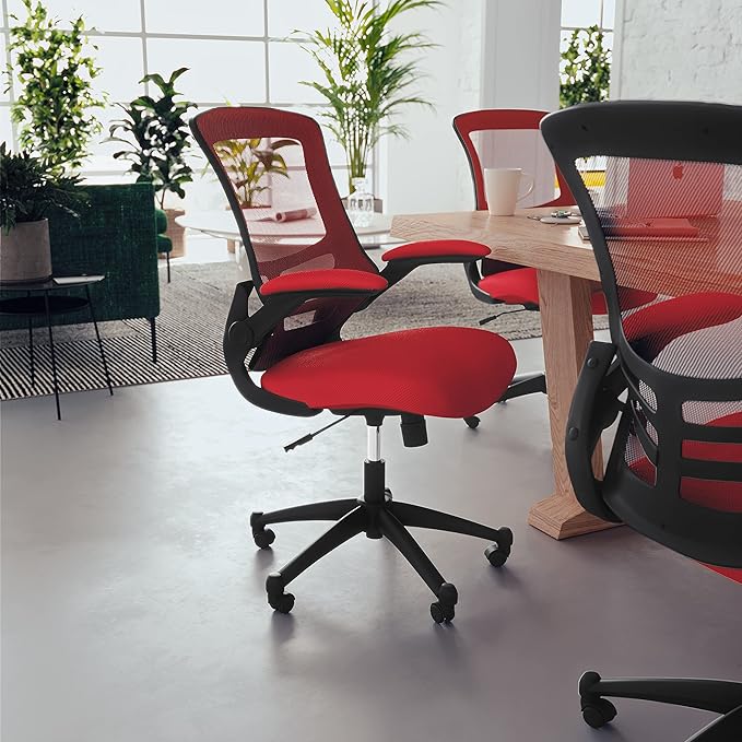 Flash Furniture Kelista Mid-Back Red Mesh Swivel Ergonomic Task Office Chair with Flip-Up Arms
