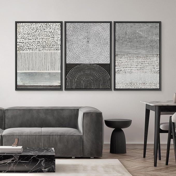 SIGNWIN Framed Canvas Print Wall Art Set Industrial Black & Gray Collage Abstract Geometric Illustrations Minimalism Modern Art Decorative Boho for Living Room, Bedroom, Office - 16"x24"x3 Black