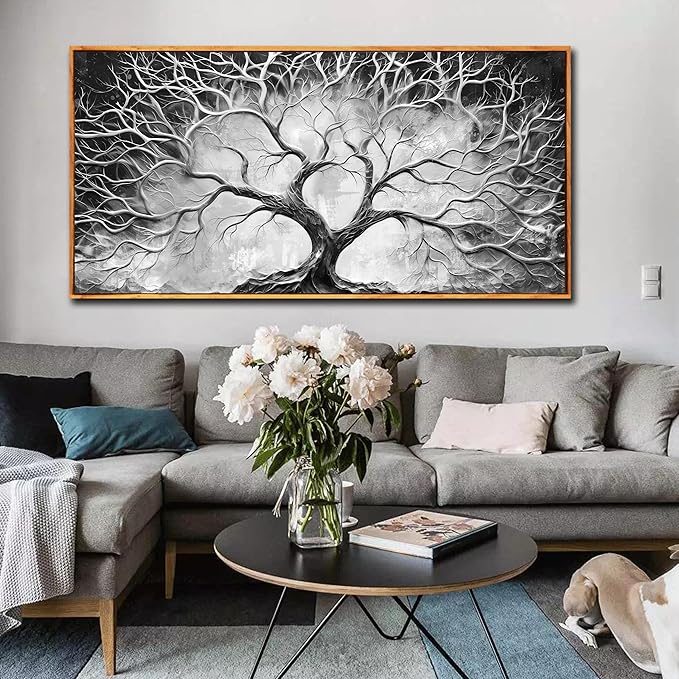 Framed Wall Decor for Office - Modern Abstract Wall Art - Tree Wall Painting for Living Room Ready to Hang Size 29" x 59"