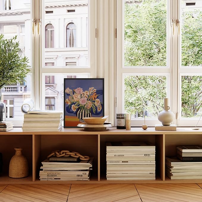 HAUS AND HUES Floral Art Wall Decor - Wildflowers Wall Art for Living Room, Floral Artwork for Bedroom Walls, Flower Painting for College Girls Dorm Room (Striped Vase, Unframed, 16x20)