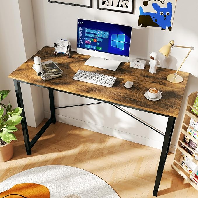 OLIXIS 44 Inch Computer Office Desk for Small Spaces, Writing Gaming Work Desk Modern Study Table with Metal Frame Home Bedroom, Rustic Brown