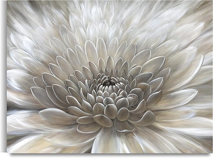 Yihui Arts Wall Art Botanical Pictures Brown and Cream Flowers Oil Painting Floral Artwork on Wrapped Canvas for Living Room Decor