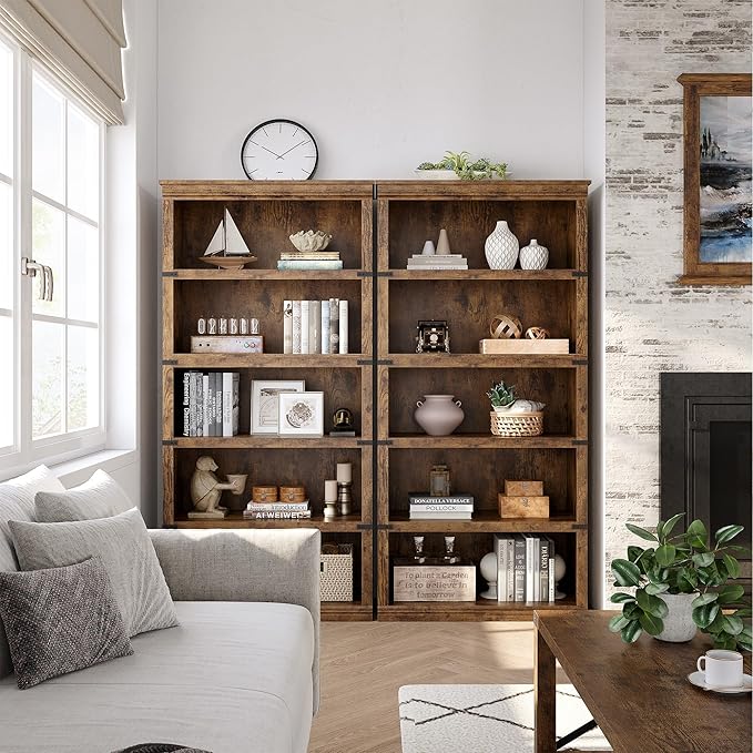 5 Tier Farmhouse Bookcase, 67.4 in Tall Book Shelf with Storage, Wooden Bookshelves 5 Shelf Display Shelvesfor Home Office, Living Room, Bed Room (Vintage, 67.4 in H x 31.5 in W x 12.8 in D)