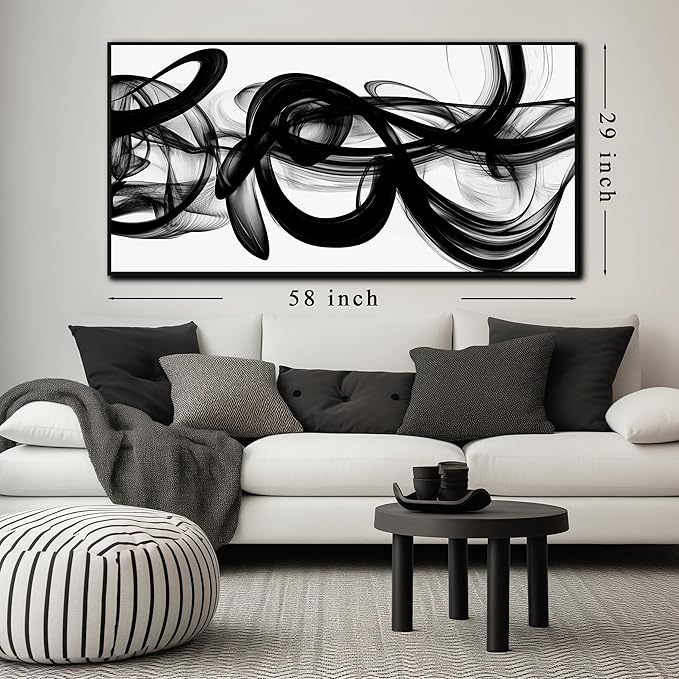 MDHKVPM Abstract Pictures For Living Room Black And White Canvas Wall Art For Office Large Picture Frames For Wall 29 x 58 Inch