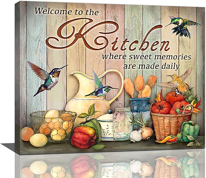 yerretin Farmhouse Kitchen Wall Art Country Pictures Wall Decor Rustic Vegetables Food Canvas Paintings Kitchen Signs Modern Artwork Home Decorations Framed 20"x16"