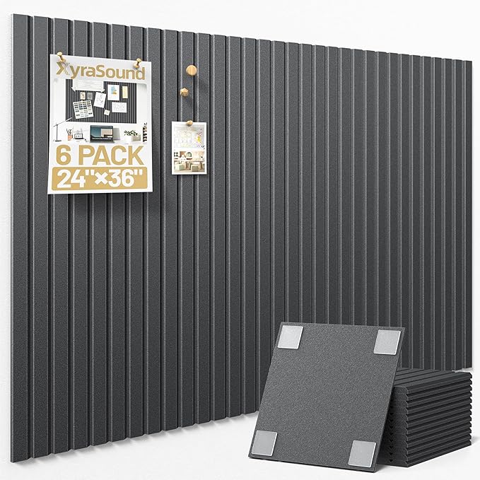 Large Cork Board for Wall 36" x 24" Black Bulletin Board with Safe Removable Adhesive Squares for Pictures Photos, Alternative CorkBoard Felt Pin Boards Tiles for Office Classroom Wall Decor - 6 Pack