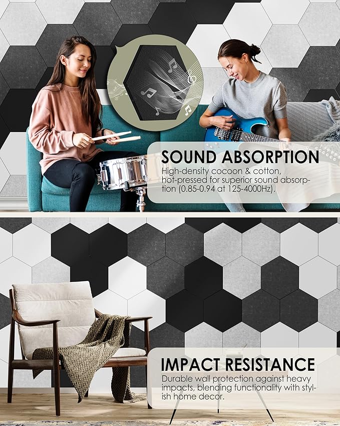 MaxGear 8Pcs Large Hexagon Felt Cork Board Tiles, Grey Self-Adhesive DIY Bulletin Board Pin Board for Office School Home Wall Decor Stickers Photos Display Memos