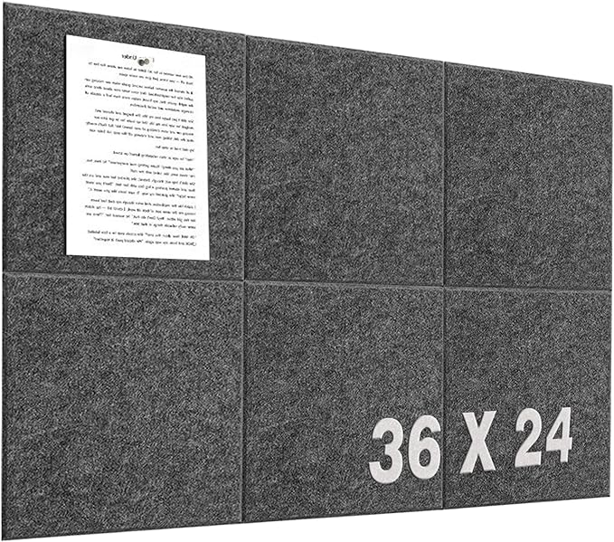 Large Cork Board for Wall 36" x 24", Gray Bulletin Board, 6 Pack Felt Cork Tiles with 30 Colored Pushpins, Corkboards for Office, School, Home