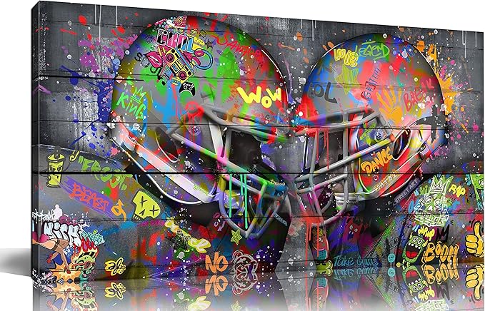 SIXTTART Graffiti Rugby Sports Posters Canvas Wall-Art - American Football Sport For Boy's Room Wall Decor - Football Poster Ready To Hang Size 40" x 20"