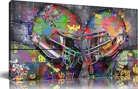 SIXTTART Graffiti Rugby Sports Posters Canvas Wall-Art - American Football Sport For Boy's Room Wall Decor - Football Poster Ready To Hang Size 40" x 20"