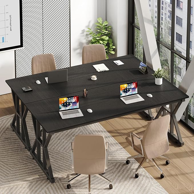 TVU 63-Inch Executive Desk, Large Office Desk with Thicken Frame, Computer Desk Modern Simple Desk for Home Office, Black