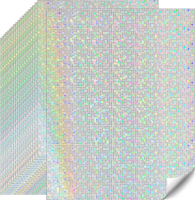 Holographic Silver Cardstock Paper 20 Sheets, 8.5x11 Inch Premium 92lb/250GSM Glitter Iridescent Mirror Paper for Invitations, DIY Crafts, Scrapbooking, Birthday Party Decorations