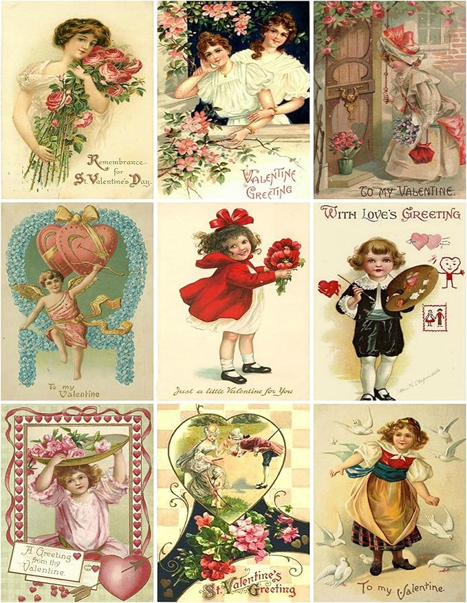 Bundle of 4 Valentine's Day Card Images Collage Sheets, Set of 4, Set #2 for Altered Art, Scrapbooking, Design, Card Making