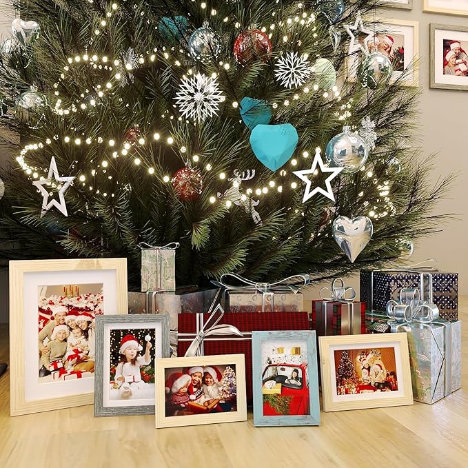 KINLINK 5x7 Picture Frame Wood Grain Set of 6, Wooden Photo Frame Matted 4x6 with Plexiglass for 4x6 with Mat or 5x7 without Mat for Table and Wall Display