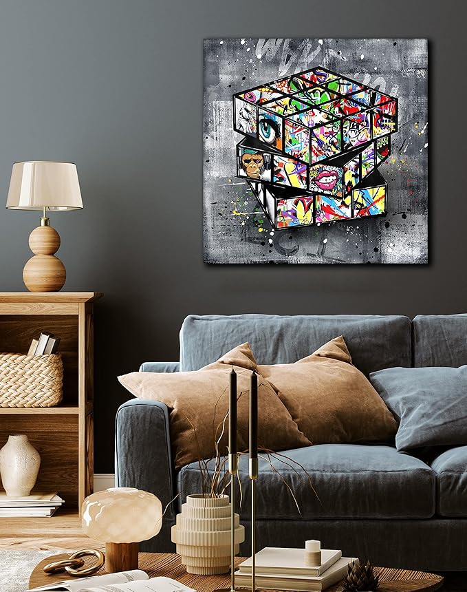 SIXTTART Graffiti Wall-Art - Banksy Canvas Wall Art For Living Room Large Size - Abstract Art Wall Decor - Street Pop Art Modern Art Wall Decor 30" W x 30" H Stretched And Framed Ready To Hang