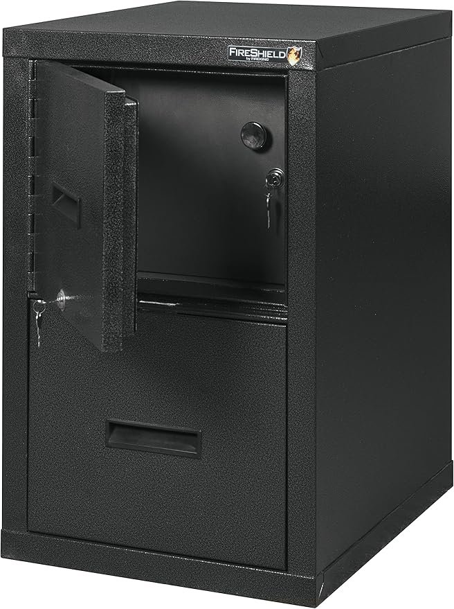 FireKing® FireShield 22" D Vertical 1-Drawer File Cabinet and Safe, Metal, Black Stone