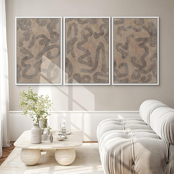 SIGNWIN Framed Canvas Print Wall Art Set Rustic Abstract Earth Tone Curved Line Design Illustrations Modern Art Decorative Abstract for Living Room, Bedroom, Office - 24"x36"x3 White