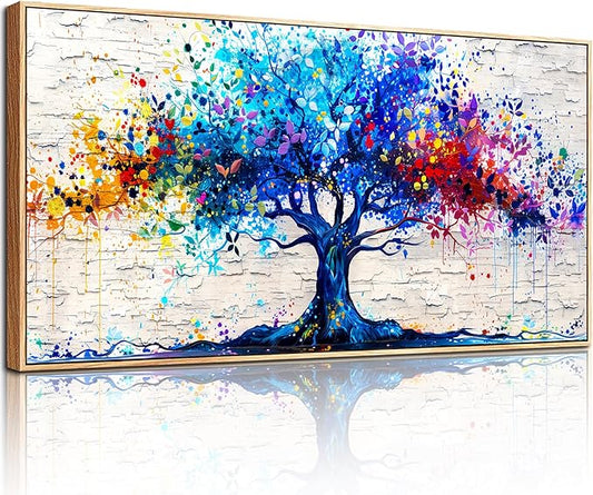 SERIMINO Tree of Life Large Framed Wall Art Prints, Colorful Tree Abstract Graffiti Canvas Painting, Nature Plant Fantasy Artwork for Walls, Modern Wall Decor Living Room Bedroom Home Office 20"X40"