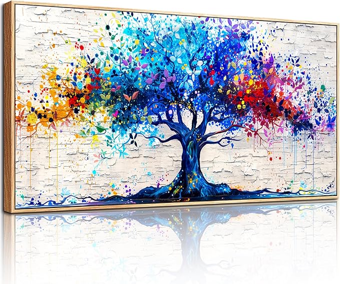 SERIMINO Tree of Life Large Framed Wall Art Prints, Colorful Tree Abstract Graffiti Canvas Painting, Nature Plant Fantasy Artwork for Walls, Modern Wall Decor Living Room Bedroom Home Office 29"X57"