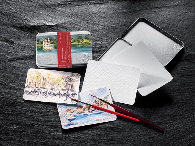 Watercolor Postcard 230 GSM, Rough Texture, Metal Case, 10.5x14.8 cm, 30 fls